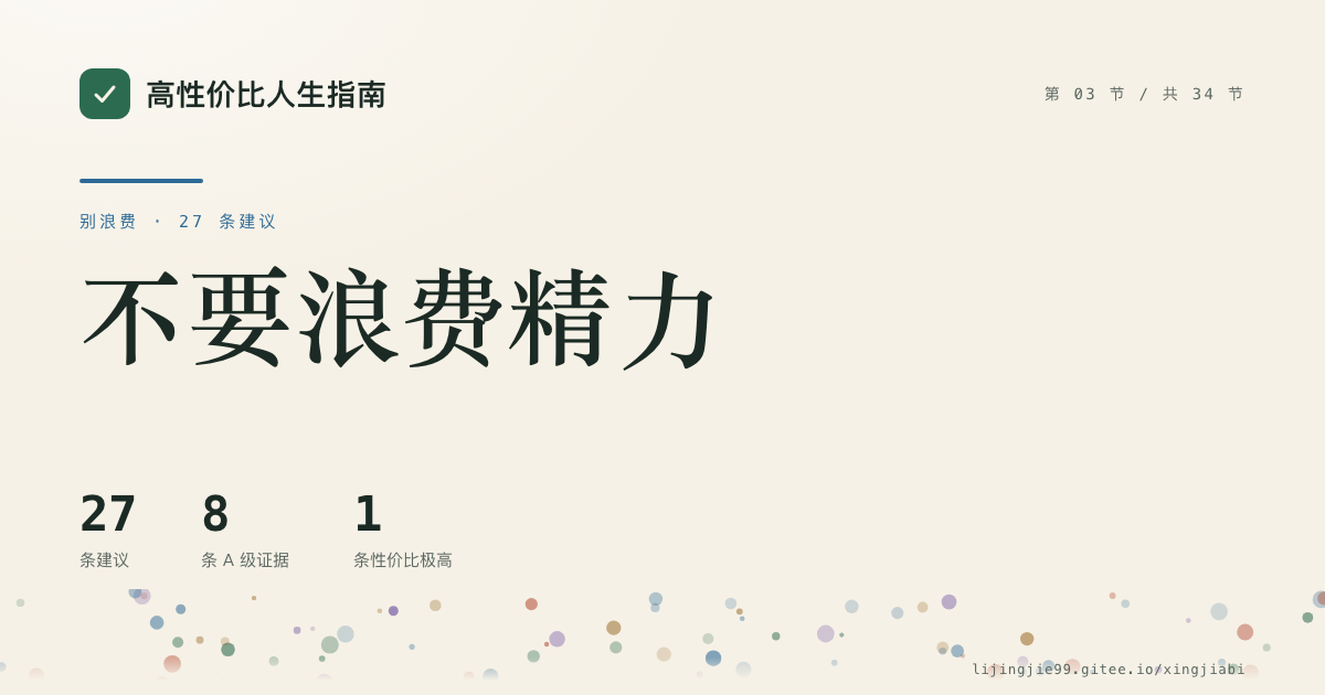 第 3 节 不要浪费精力 的分享卡：27 条循证建议，8 条 A 级证据