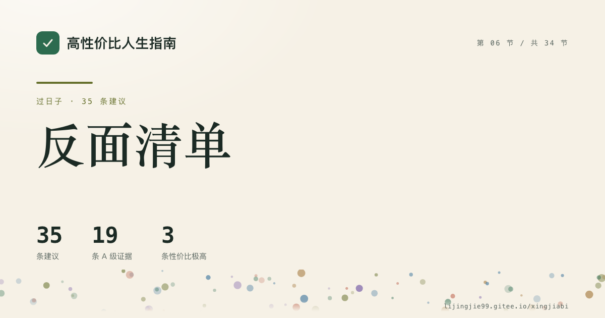 第 6 节 反面清单 的分享卡：35 条循证建议，19 条 A 级证据