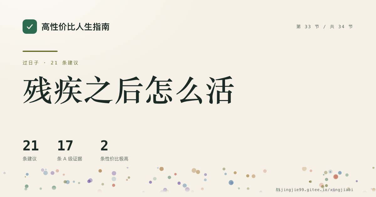 第 33 节 残疾之后怎么活 的分享卡：21 条循证建议，17 条 A 级证据
